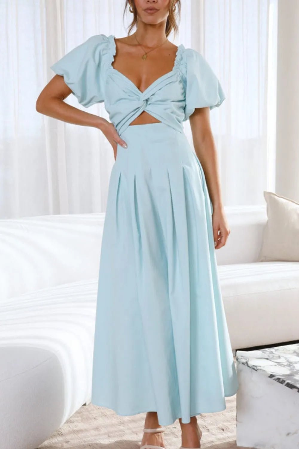 Sweetheart Neck Puff Sleeve Dress designed for comfort and style at Lookzlike