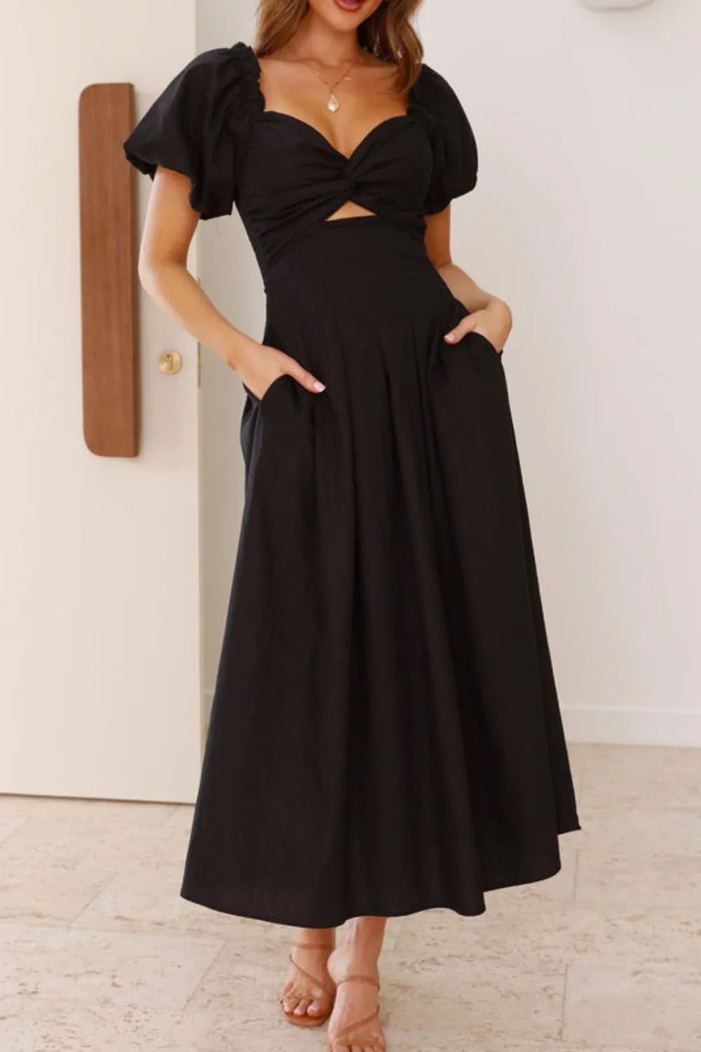 Sweetheart Neck Puff Sleeve Dress designed for comfort and style at Lookzlike