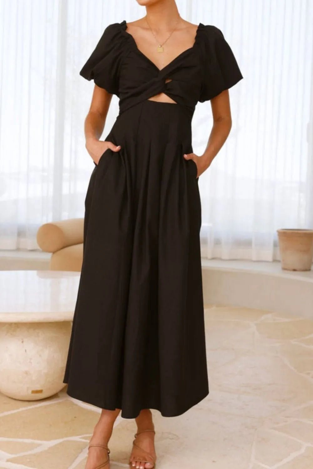 Sweetheart Neck Puff Sleeve Dress designed for comfort and style at Lookzlike