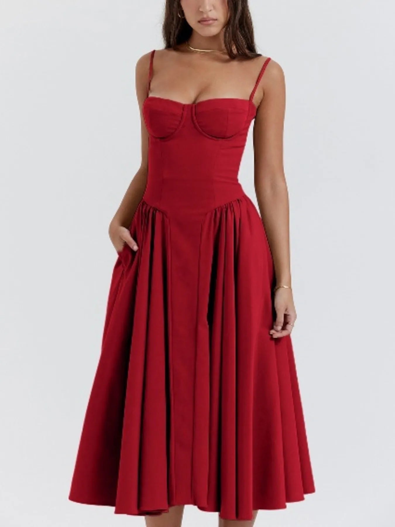 Sweetheart Neck Ruched Midi Dress designed for comfort and style at Lookzlike