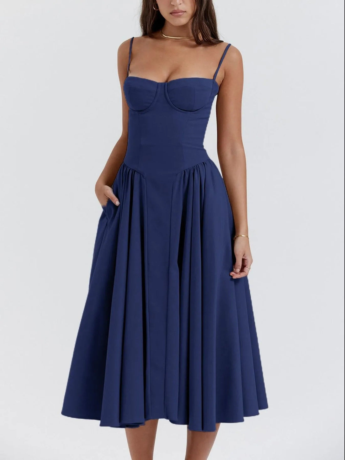 Sweetheart Neck Ruched Midi Dress designed for comfort and style at Lookzlike
