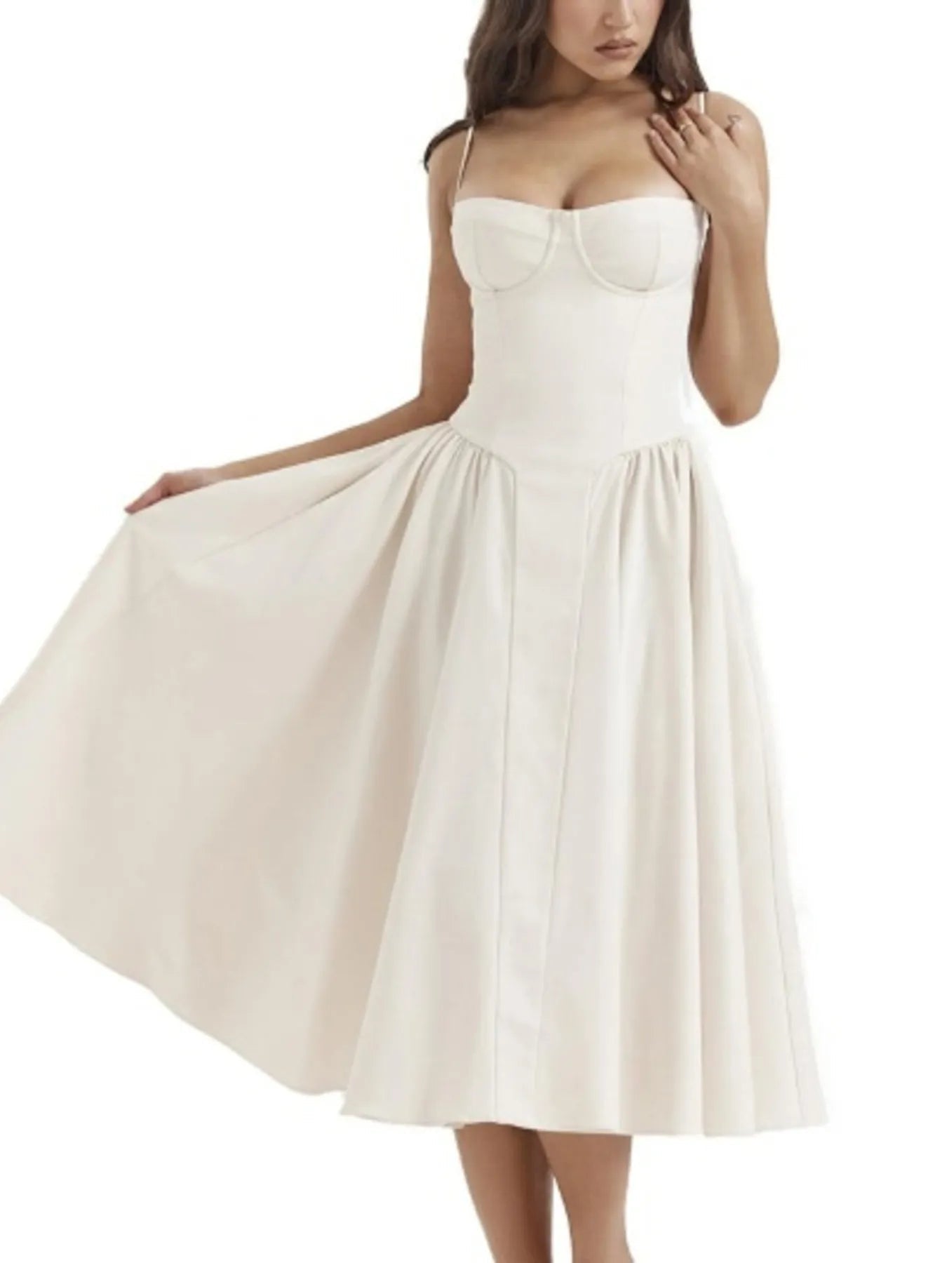Sweetheart Neck Ruched Midi Dress designed for comfort and style at Lookzlike