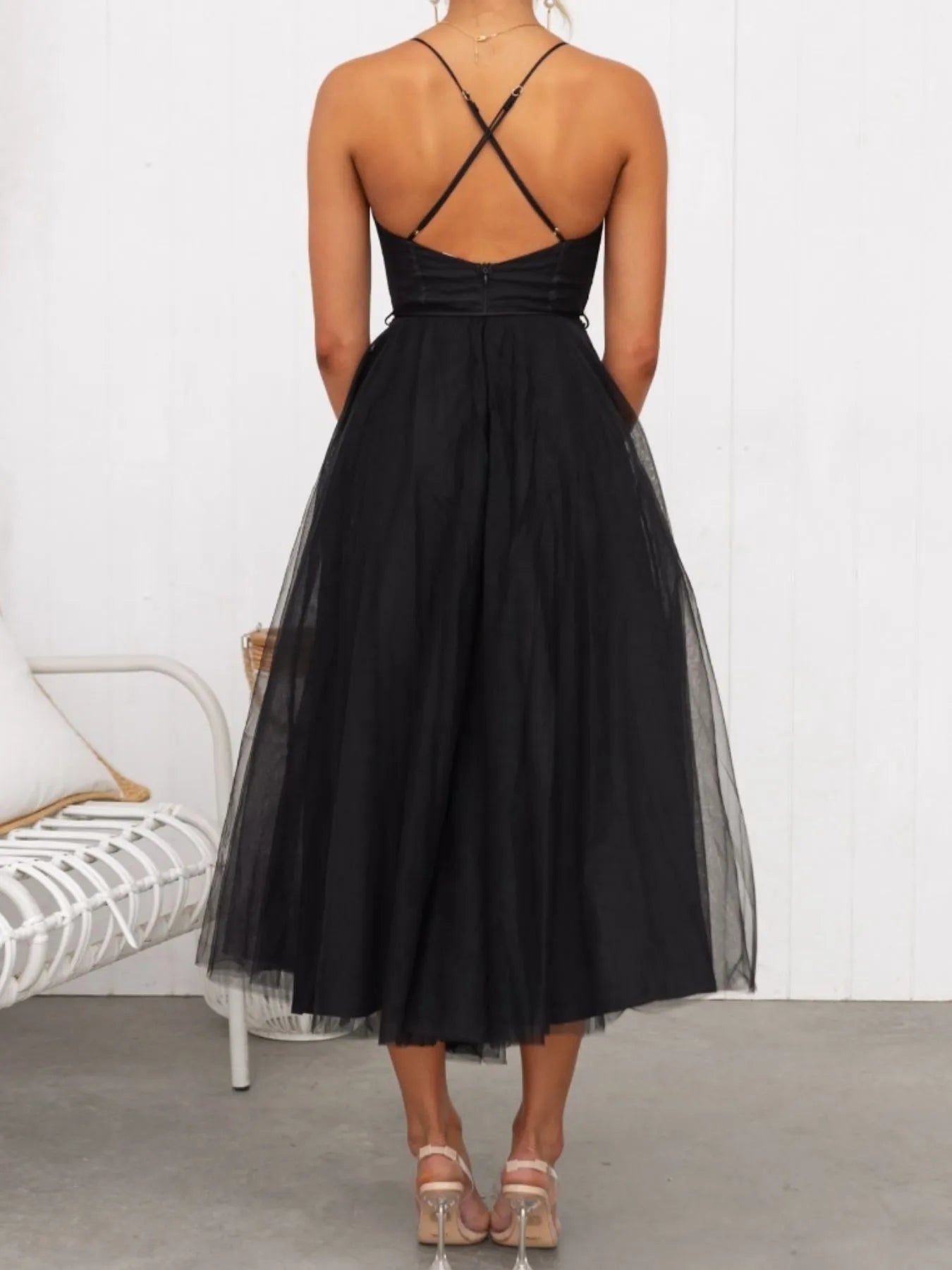 Sweetheart Neck Tulle Midi Dress - Lookzlike