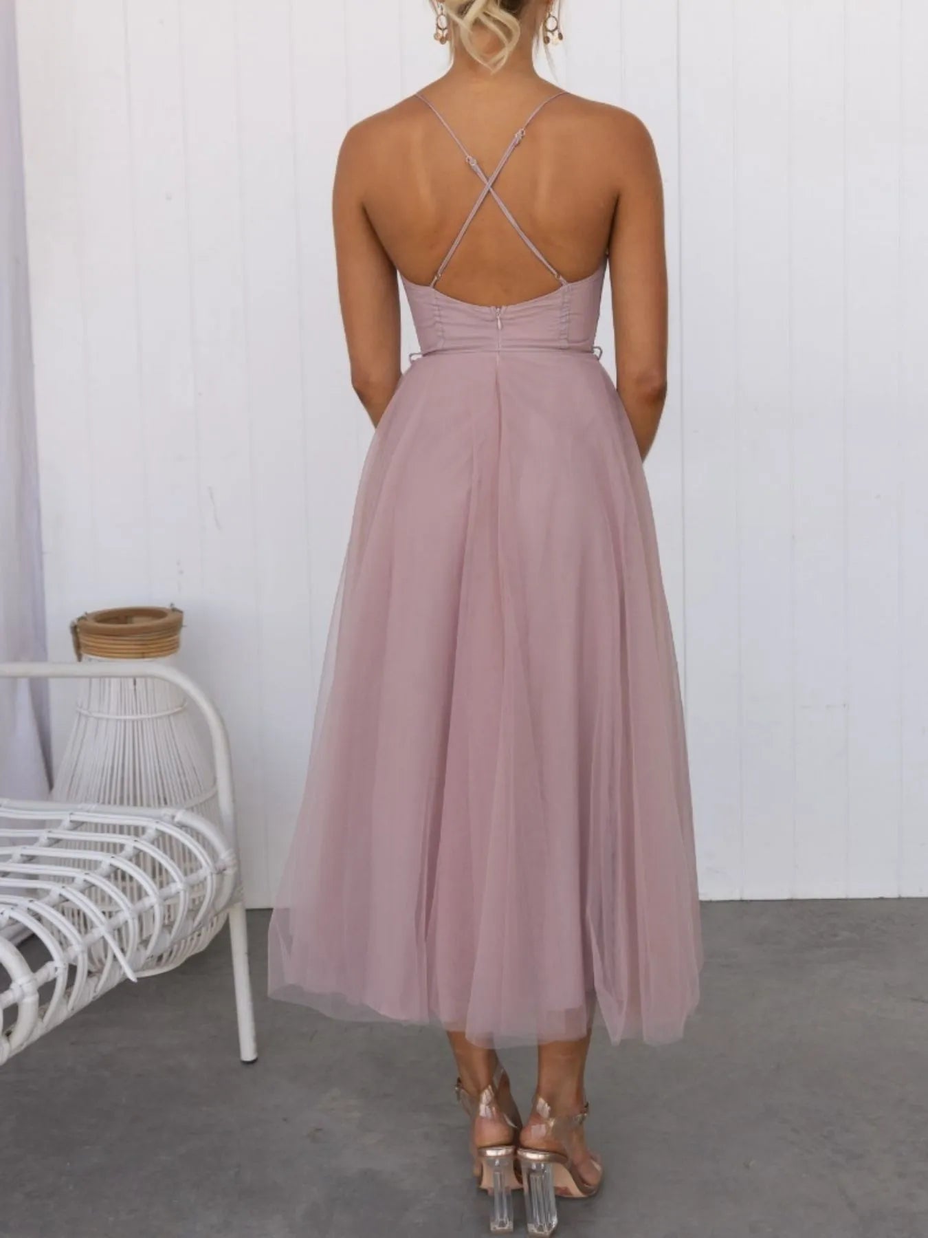 Sweetheart Neck Tulle Midi Dress - Lookzlike