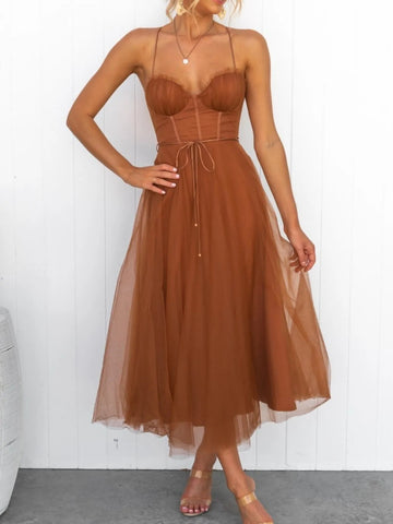 Sweetheart Neck Tulle Midi Dress - Lookzlike