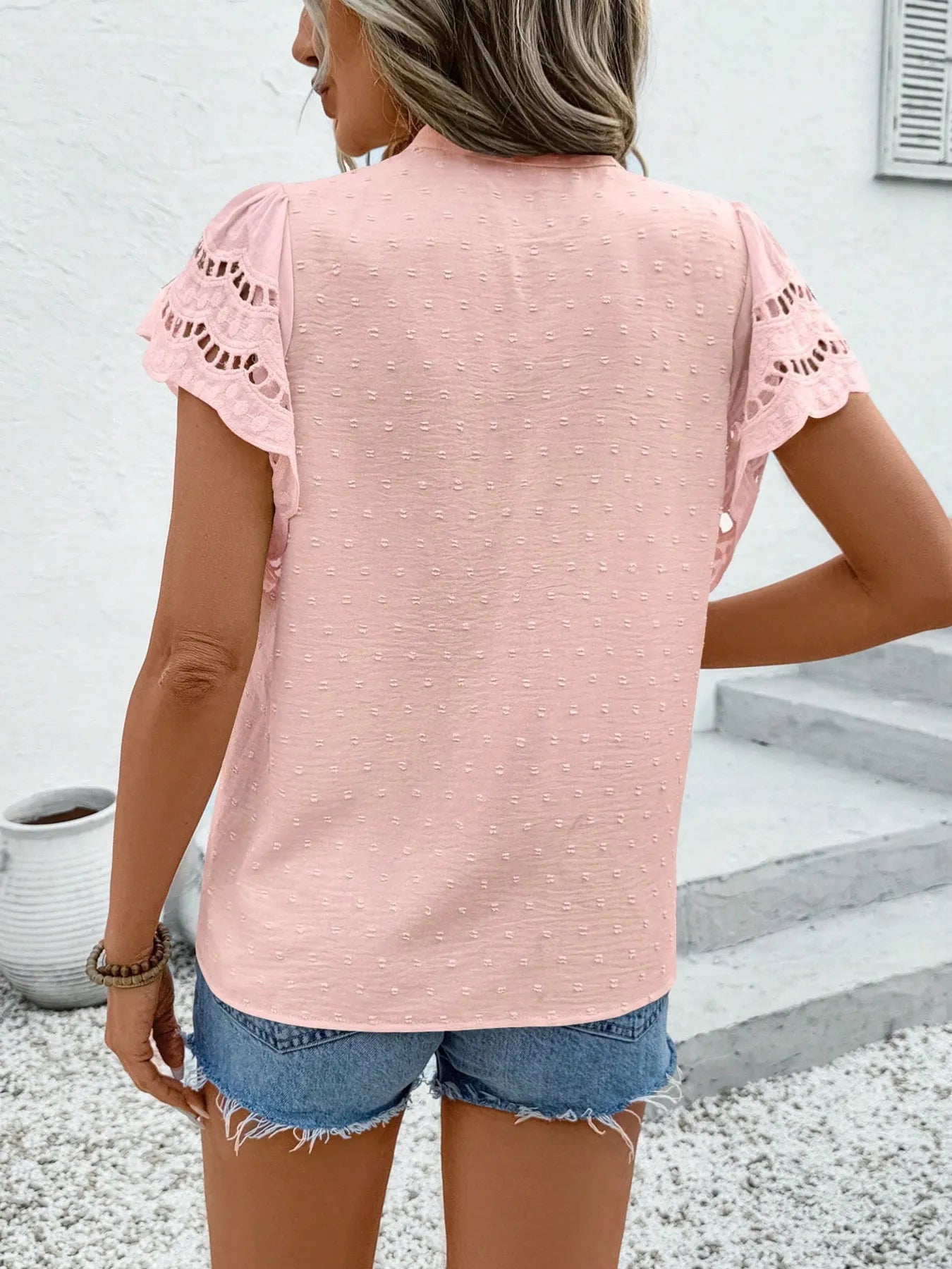 Swiss Dot Cutout Button Down Shirt - Lookzlike