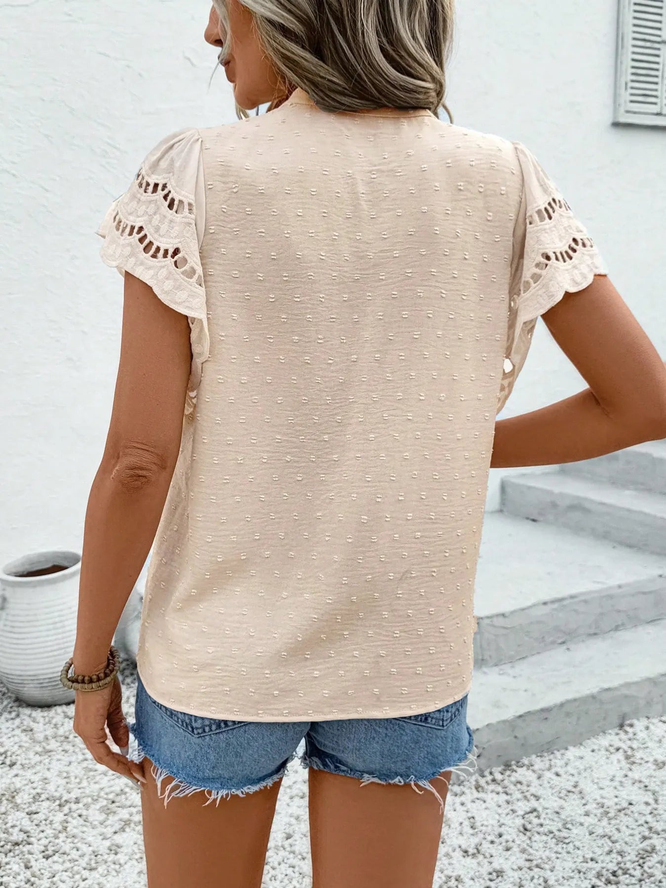 Swiss Dot Cutout Button Down Shirt - Lookzlike