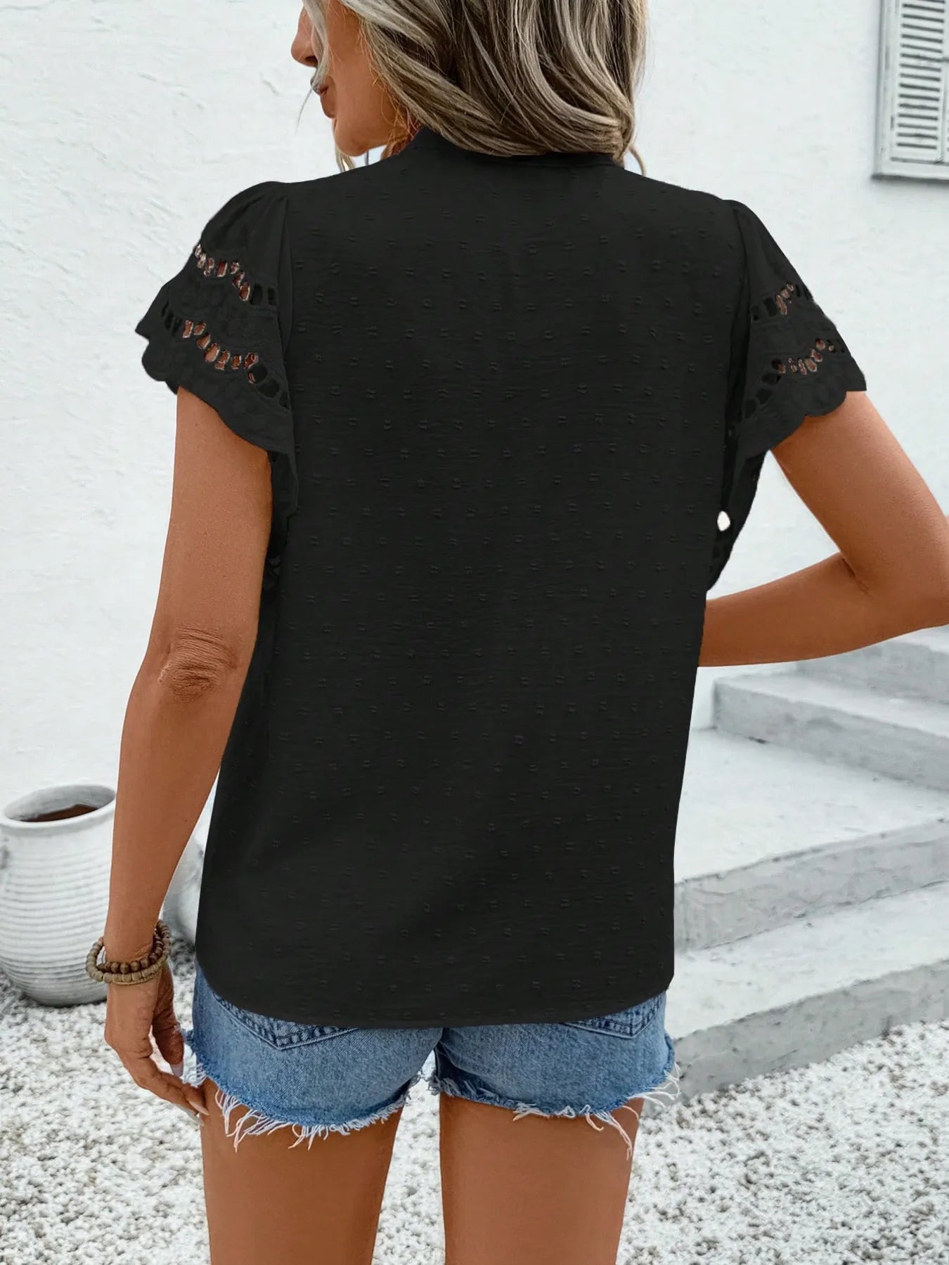 Swiss Dot Cutout Button Down Shirt - Lookzlike