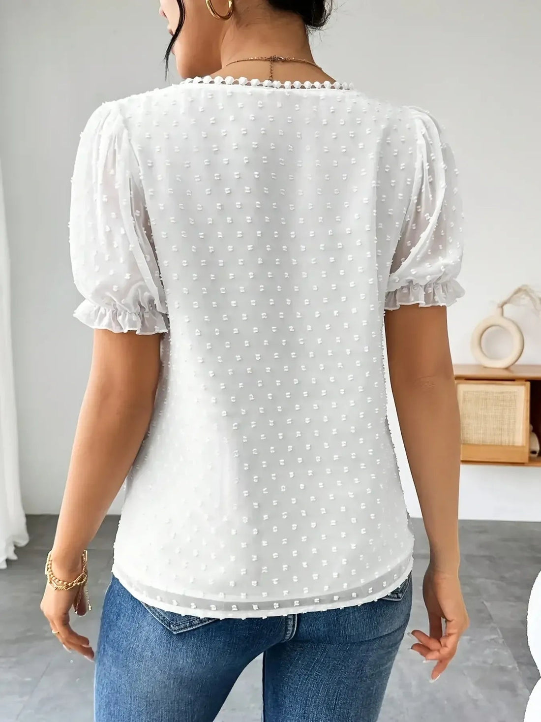 Swiss Dot Short Sleeve Blouse - Lookzlike