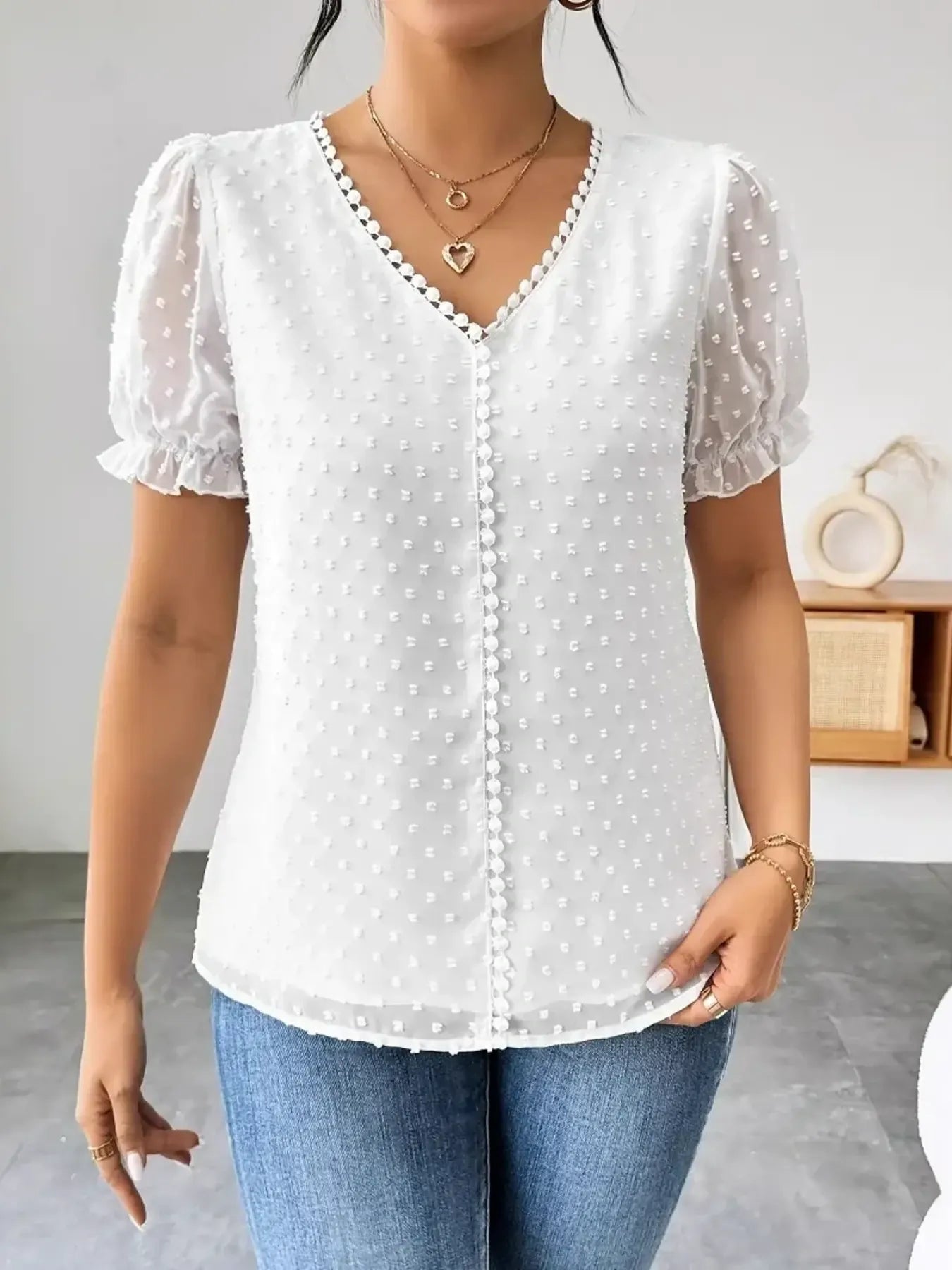 Swiss Dot Short Sleeve Blouse - Lookzlike