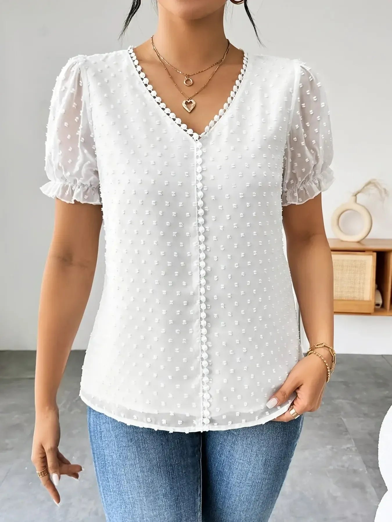 Swiss Dot Short Sleeve Blouse - Lookzlike