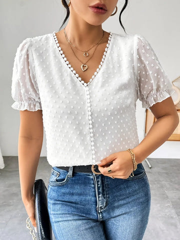 Swiss Dot Short Sleeve Blouse - Lookzlike