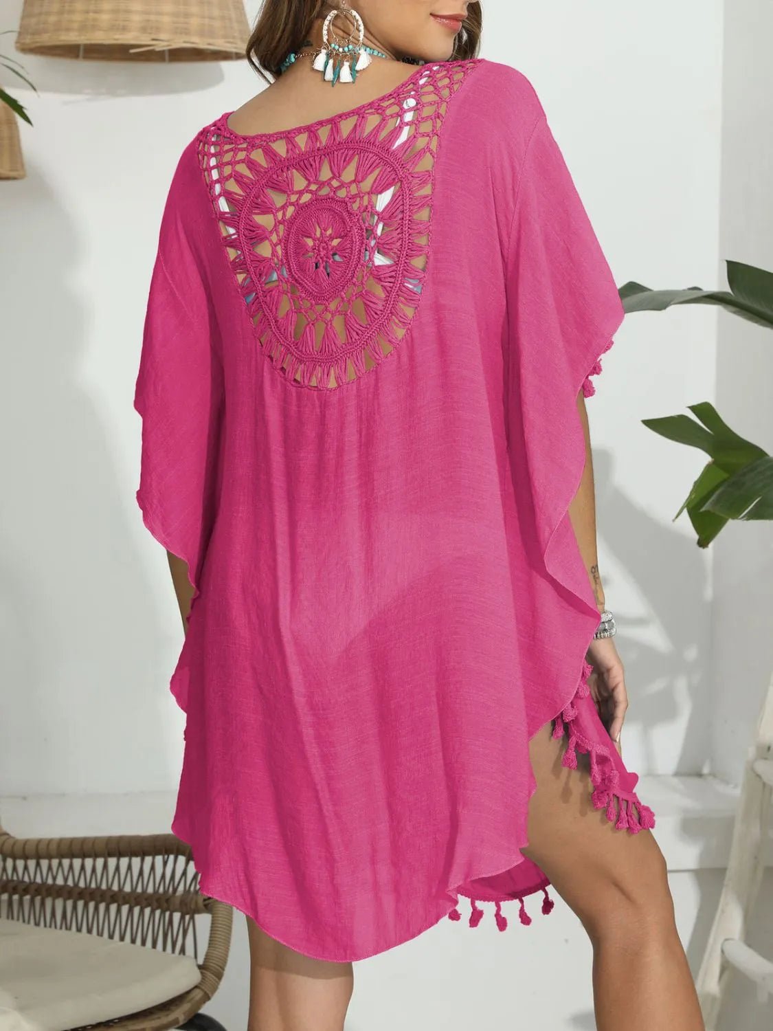 Tassel Crochet Round Neck Cover-Up - Lookzlike