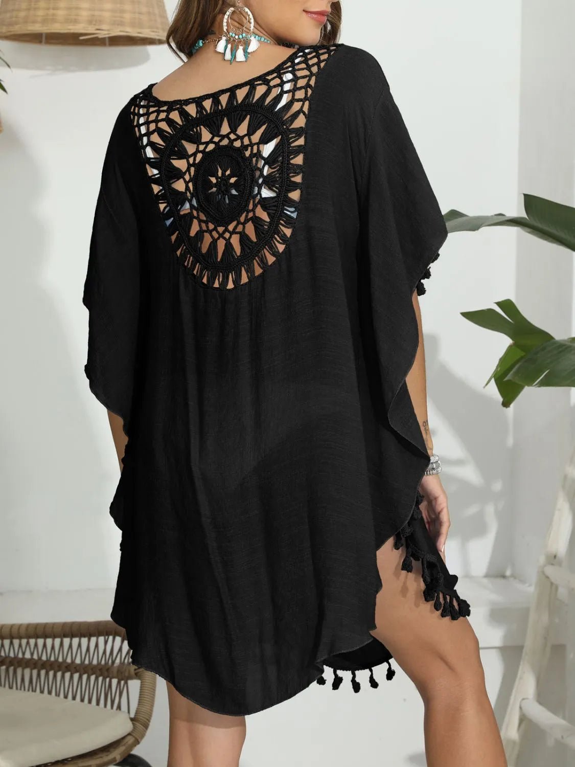 Tassel Crochet Round Neck Cover-Up - Lookzlike