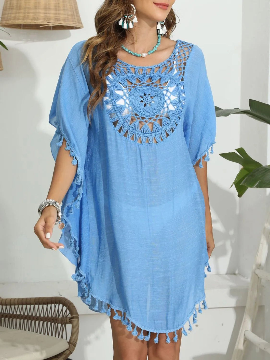 Tassel Crochet Round Neck Cover-Up - Lookzlike