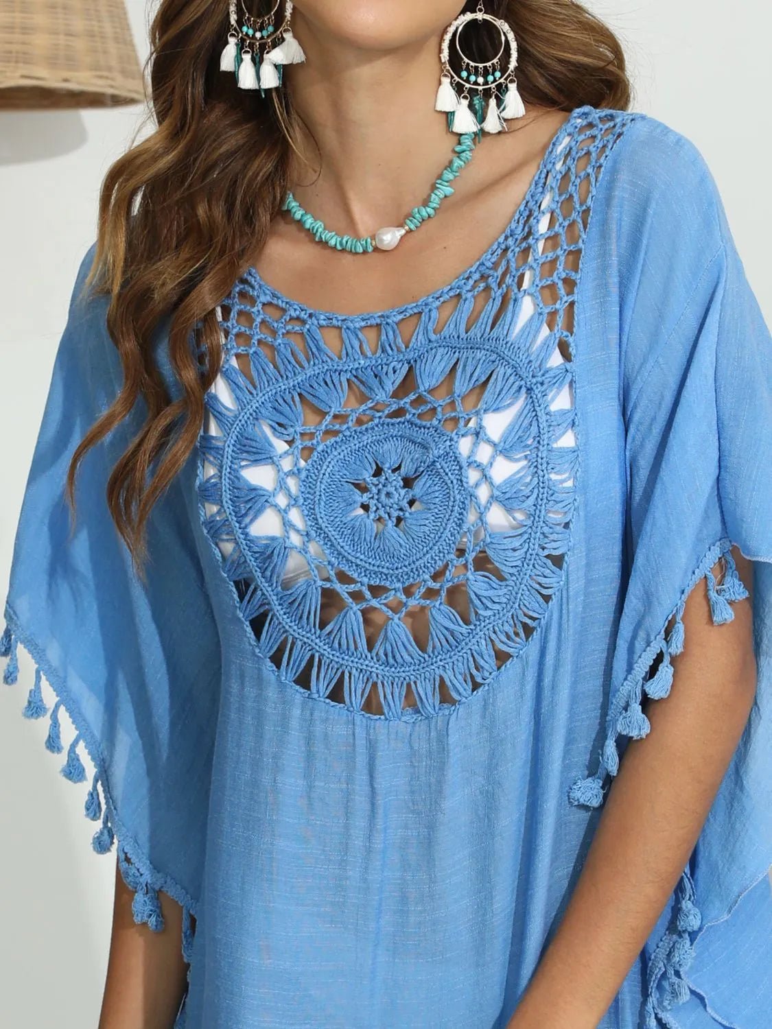 Tassel Crochet Round Neck Cover-Up - Lookzlike