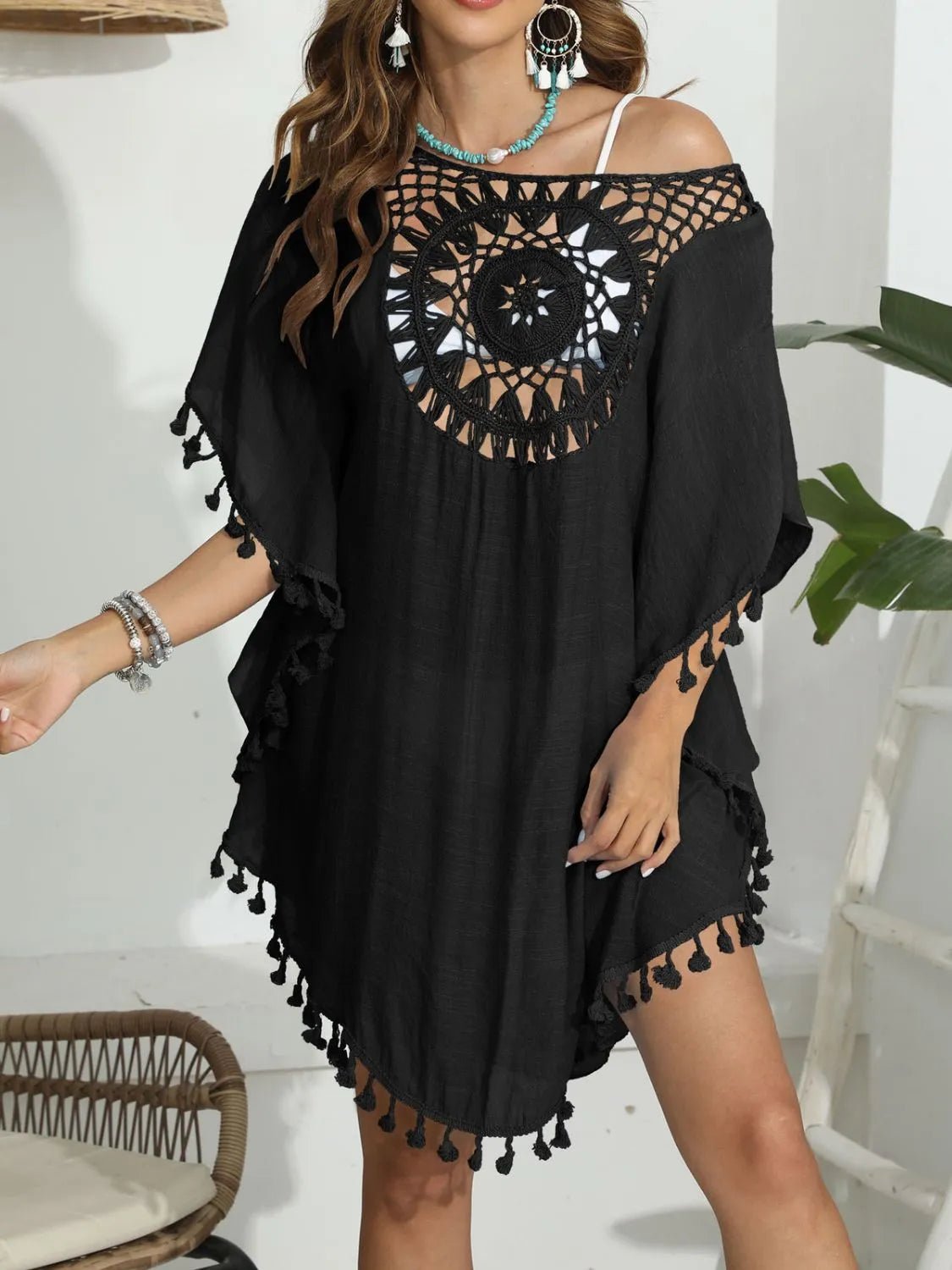 Tassel Crochet Round Neck Cover-Up - Lookzlike