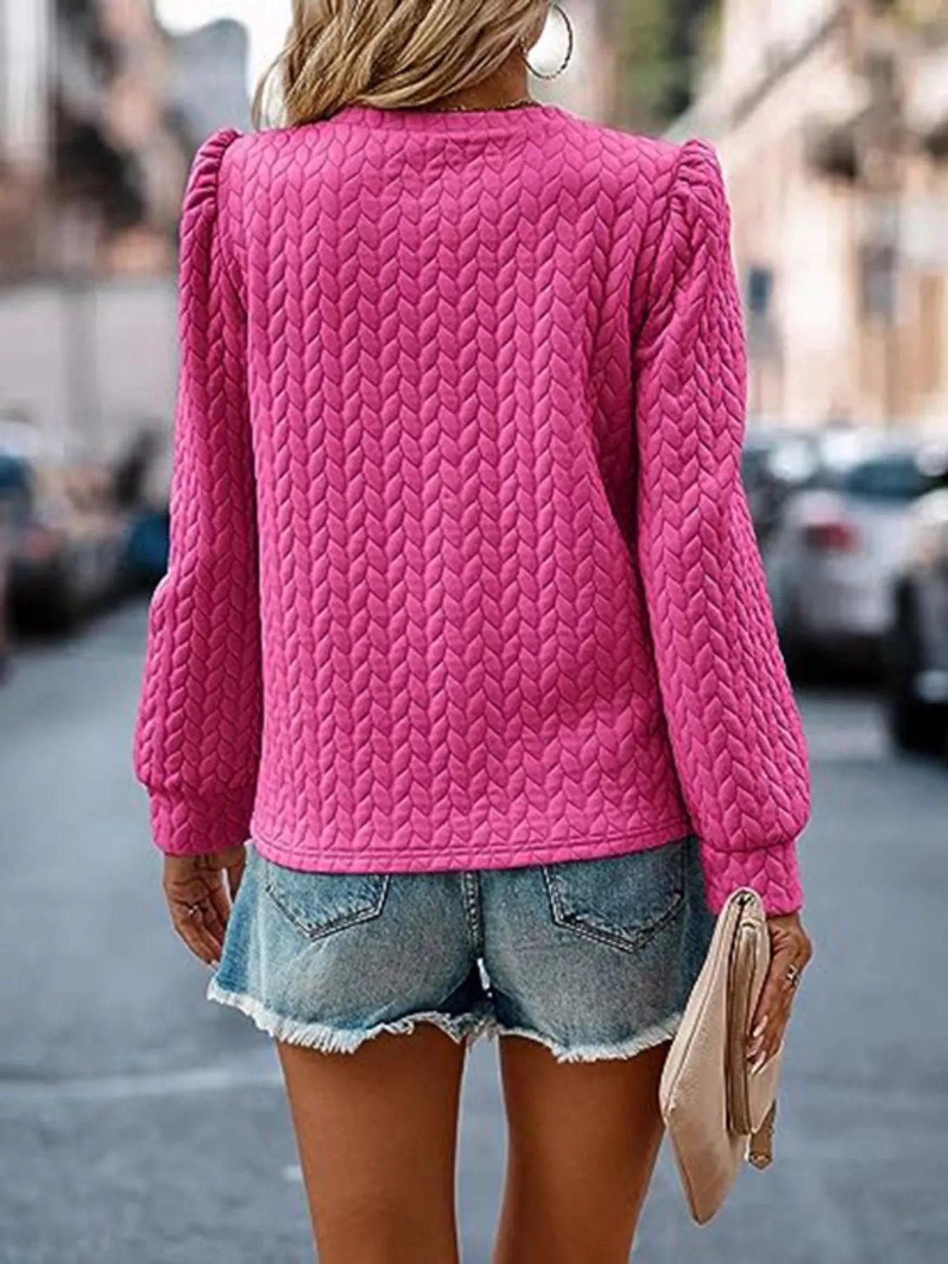 Texture Round Neck Long Sleeve Sweatshirt designed for comfort and style at Lookzlike