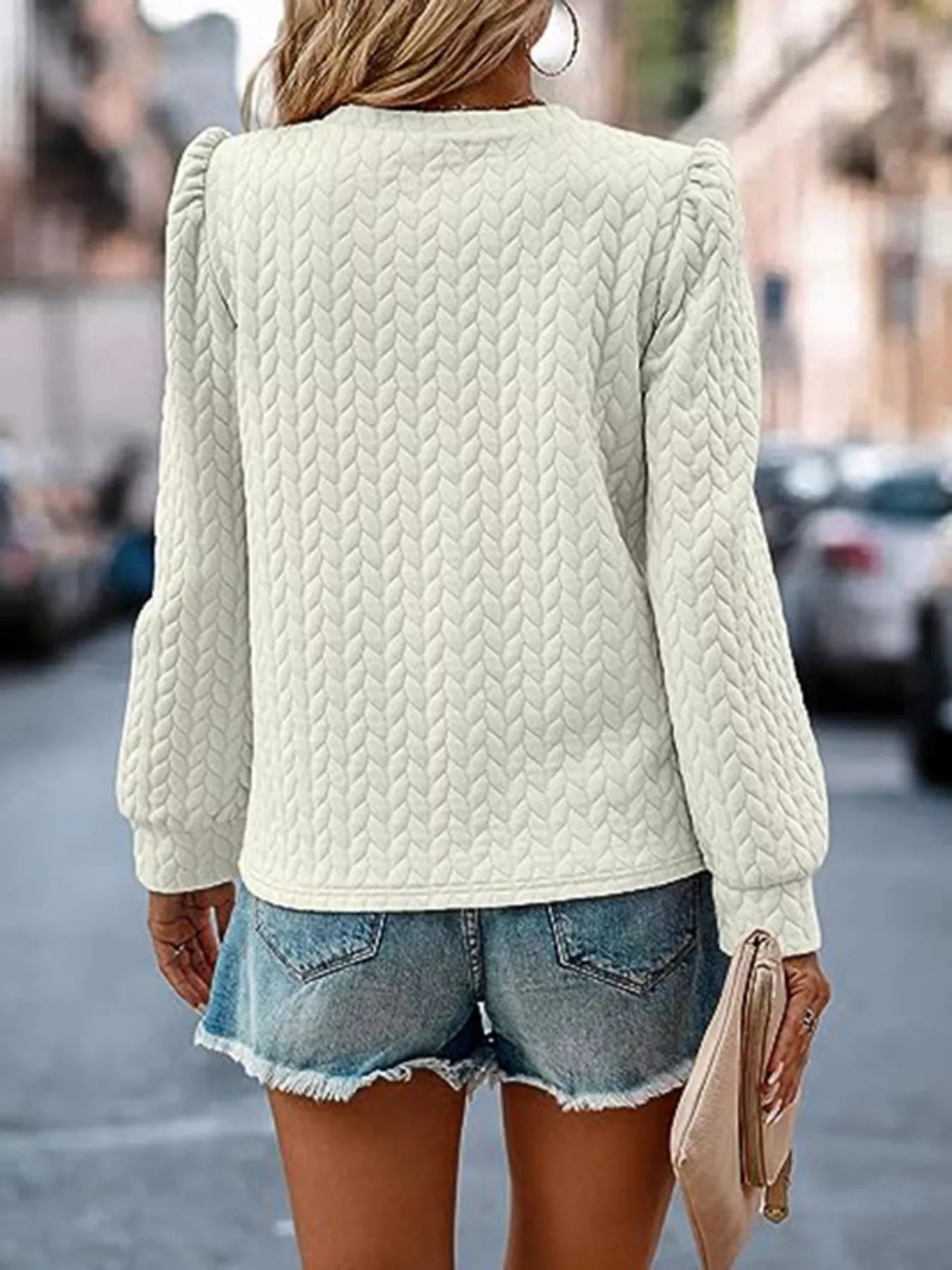 Texture Round Neck Long Sleeve Sweatshirt designed for comfort and style at Lookzlike