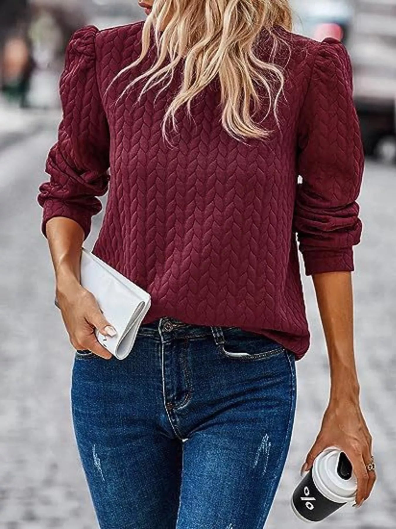 Texture Round Neck Long Sleeve Sweatshirt designed for comfort and style at Lookzlike