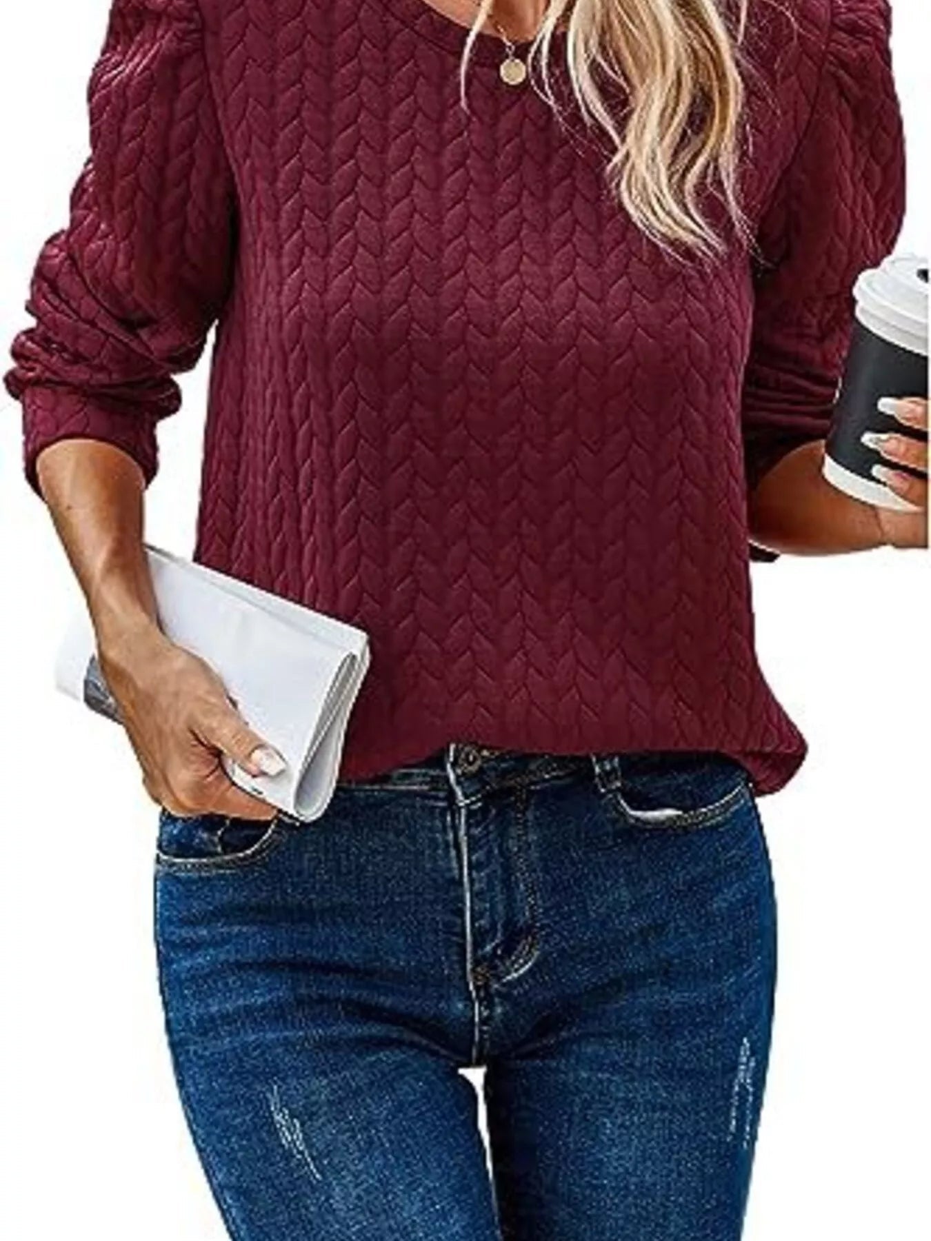Texture Round Neck Long Sleeve Sweatshirt designed for comfort and style at Lookzlike