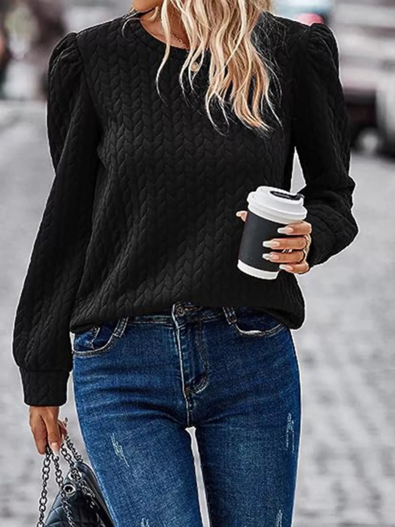 Texture Round Neck Long Sleeve Sweatshirt designed for comfort and style at Lookzlike