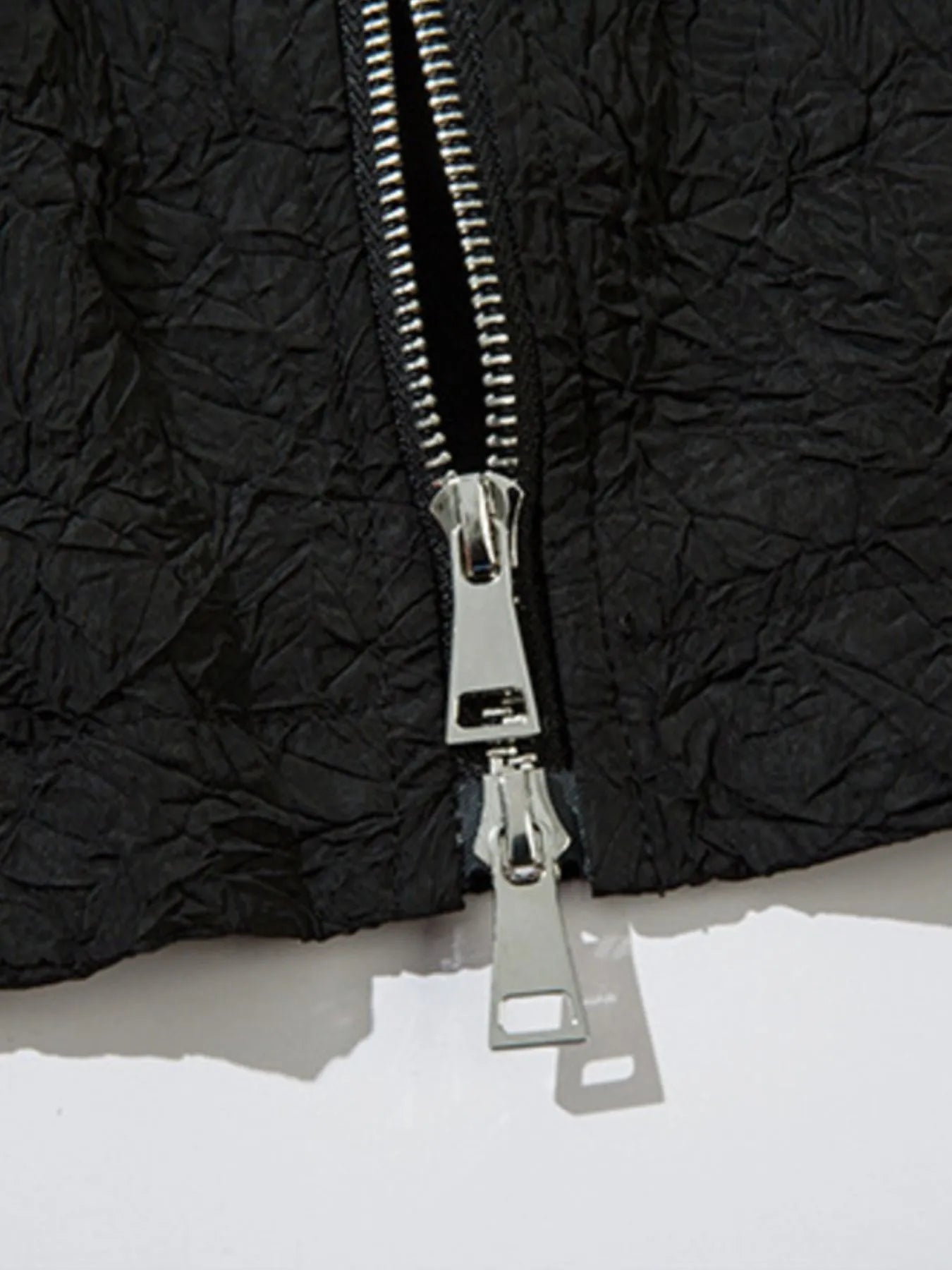 Textured Bomber Collared Neck Zip Up Jacket designed for comfort and style at Lookzlike