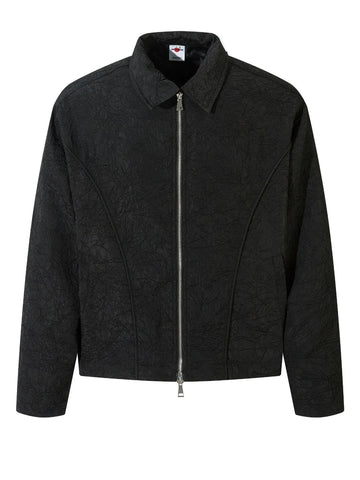 Textured Bomber Collared Neck Zip Up Jacket designed for comfort and style at Lookzlike