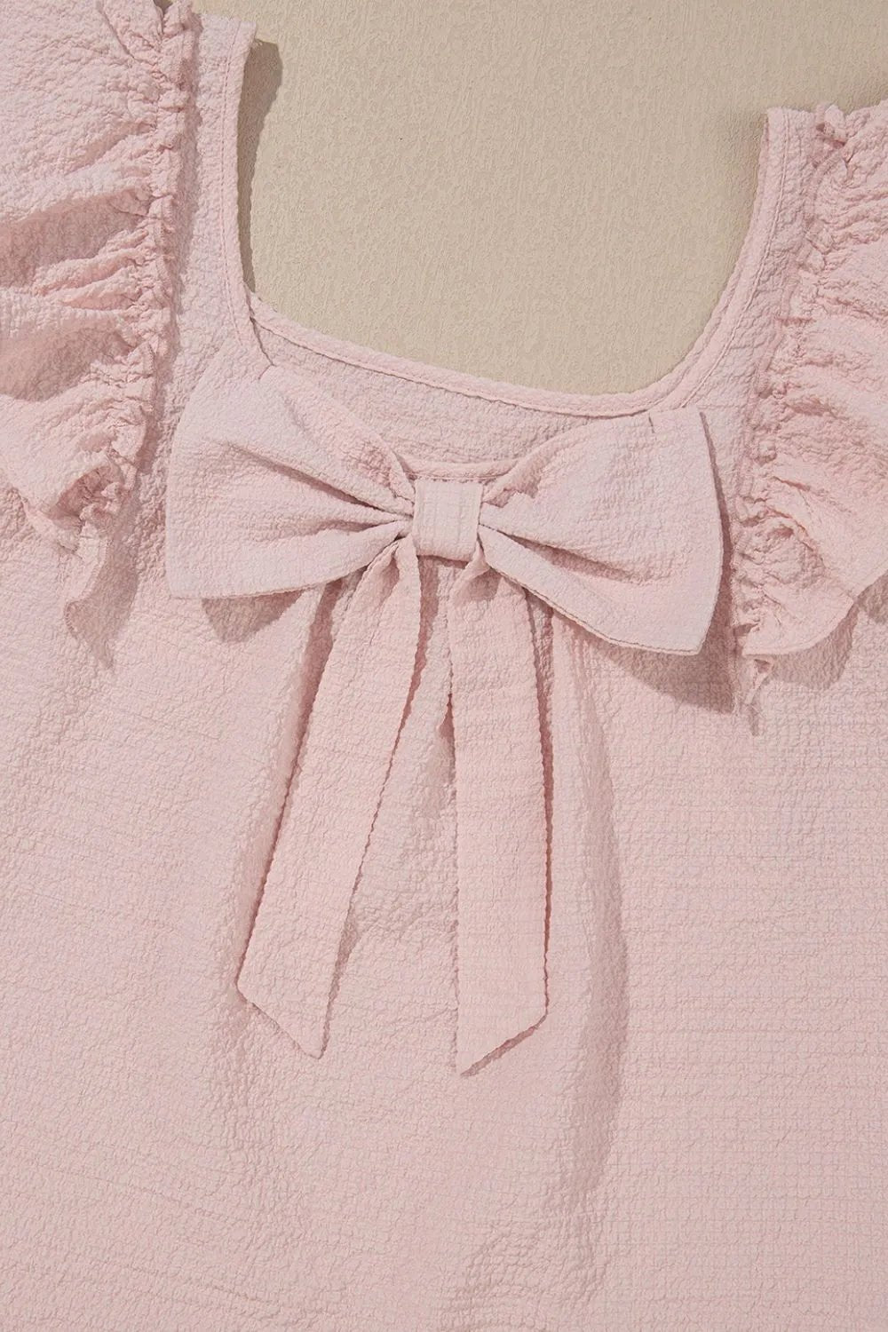 Textured Bow Knot Frilled Butterfly Sleeve Blouse - Lookzlike