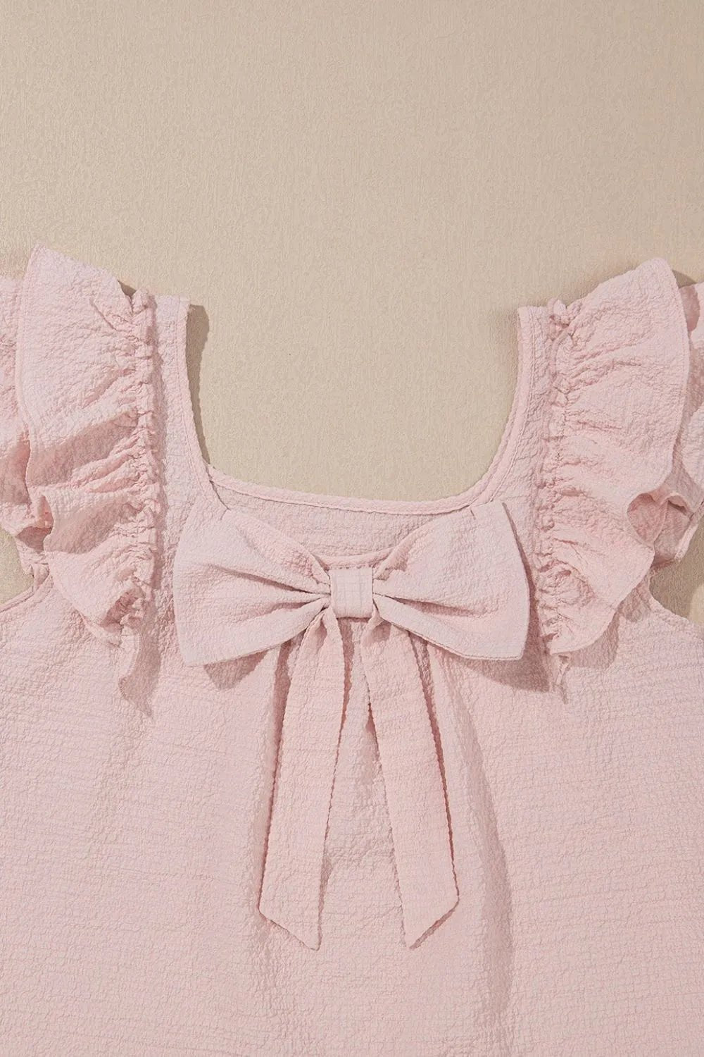Textured Bow Knot Frilled Butterfly Sleeve Blouse - Lookzlike