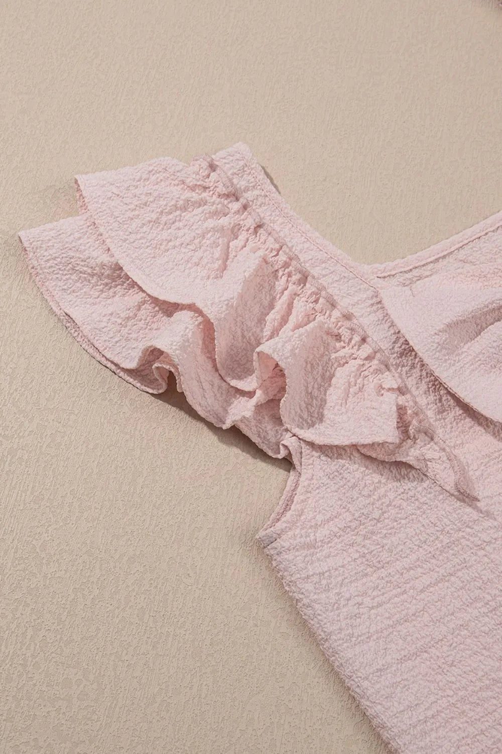 Textured Bow Knot Frilled Butterfly Sleeve Blouse - Lookzlike