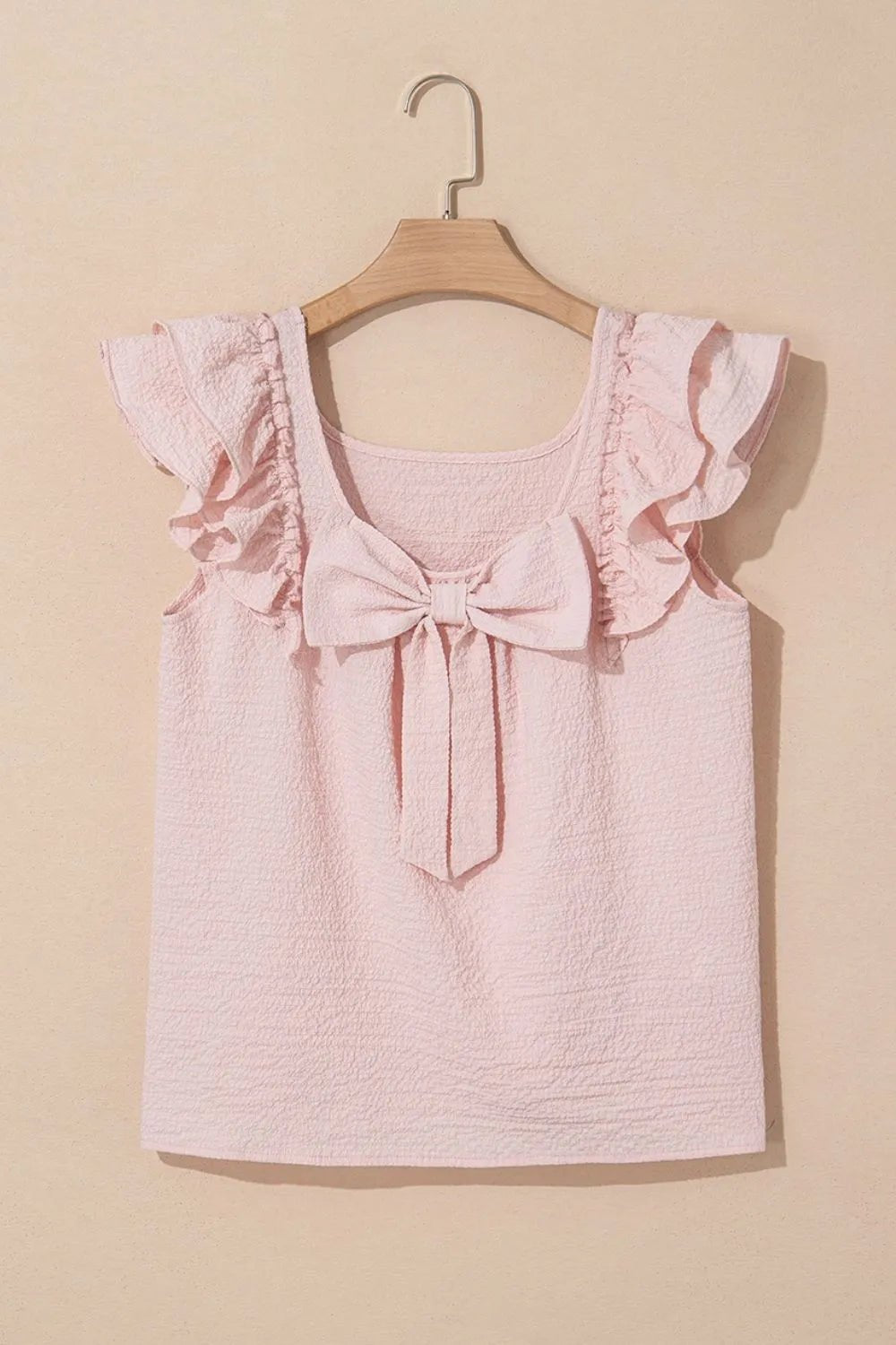 Textured Bow Knot Frilled Butterfly Sleeve Blouse - Lookzlike