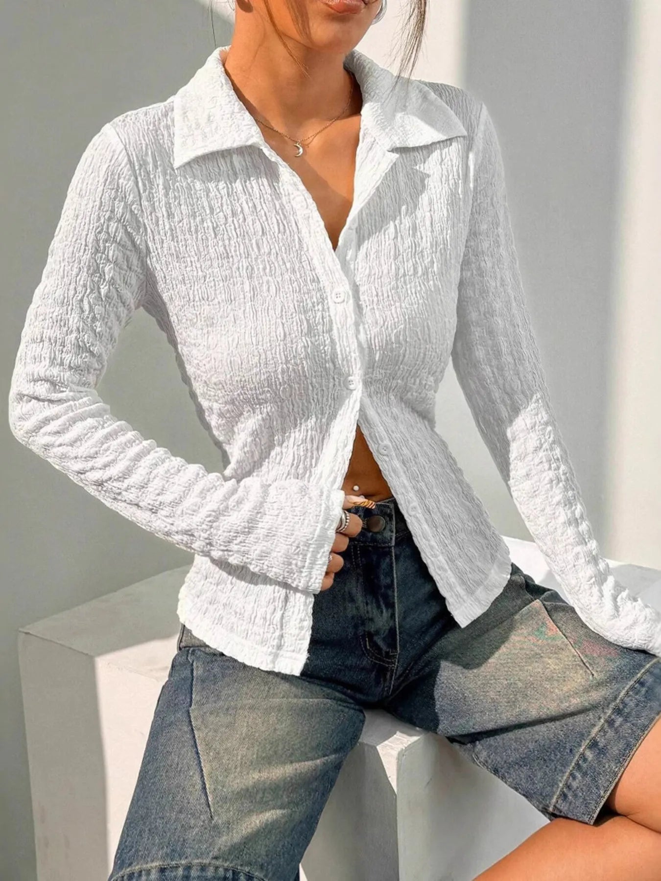 Textured Button-Up Shirt - Lookzlike