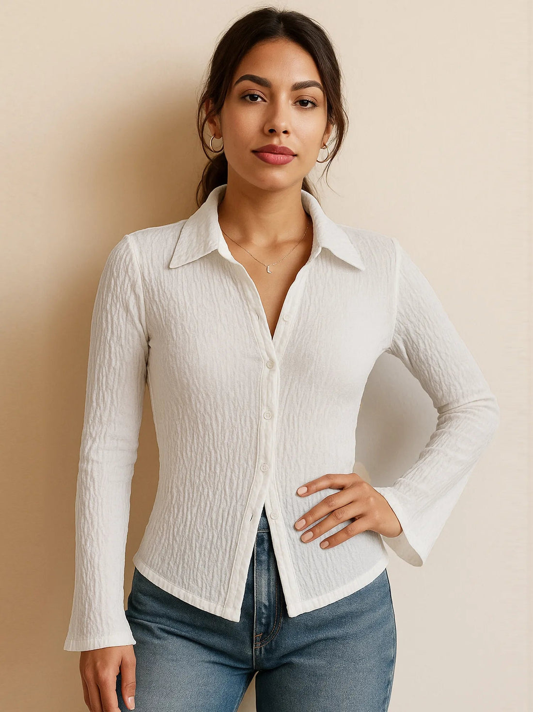 Textured Button-Up Shirt - Lookzlike