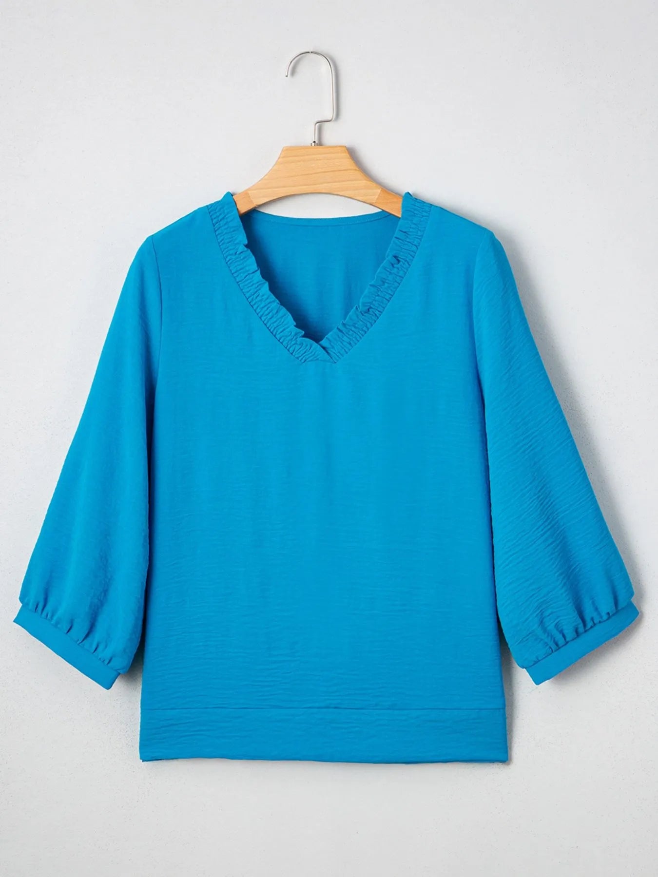 Textured Frill Smocked V-Neck Blouse - Lookzlike