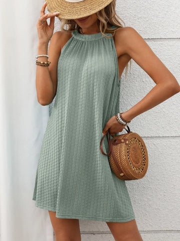 Textured Grecian Neck Mini Dress - Lookzlike