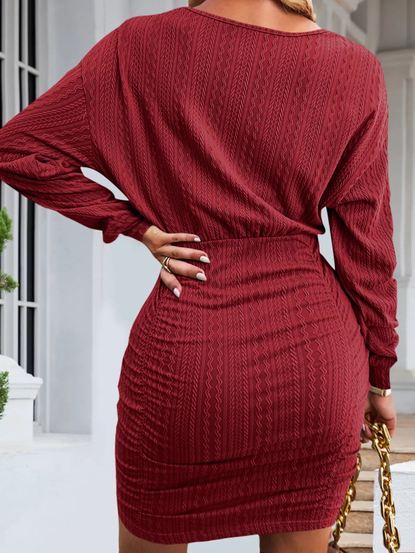 Textured Knit Bodycon Mini Dress designed for comfort and style at Lookzlike