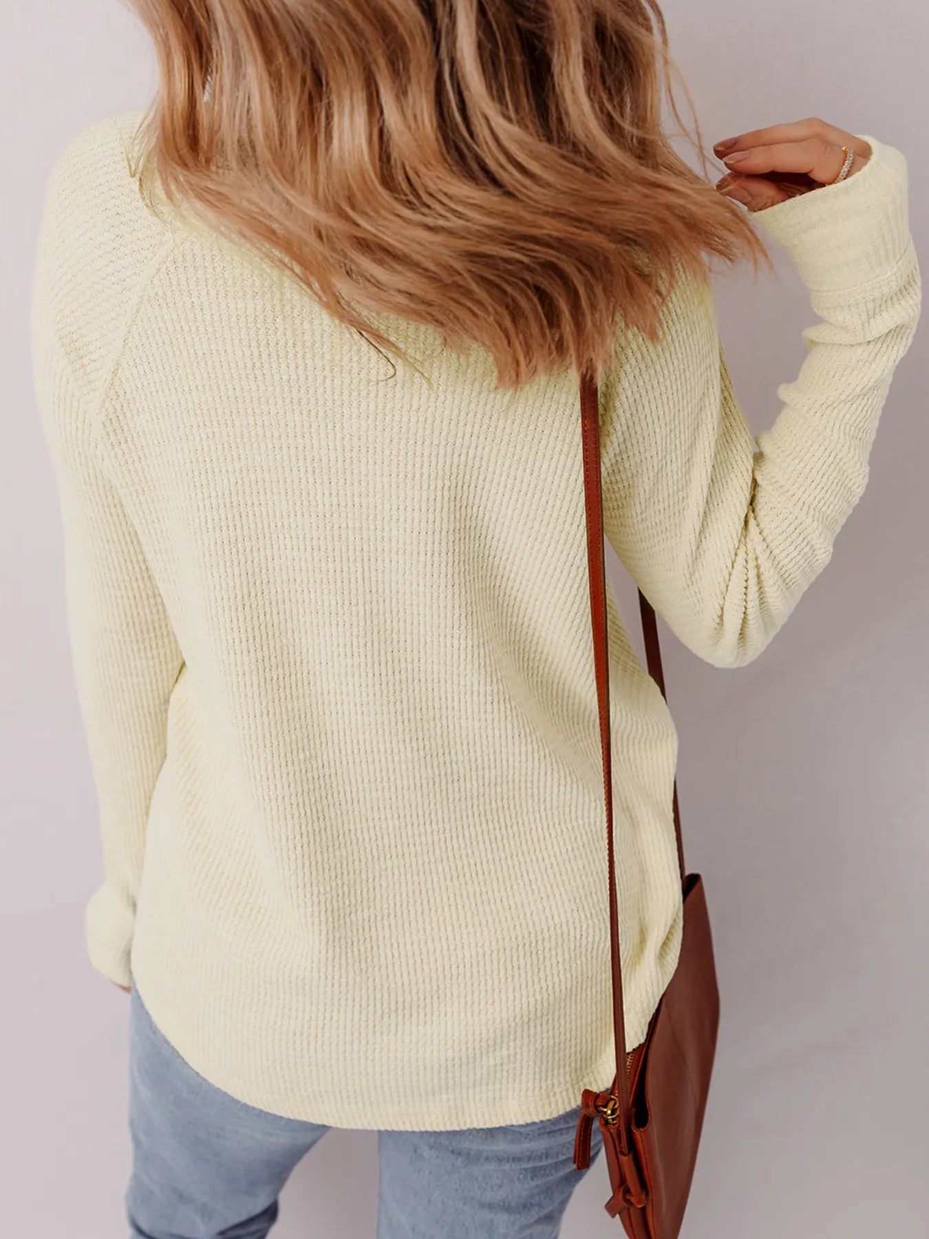 Textured Knit Half Buttons Henley Top - Lookzlike