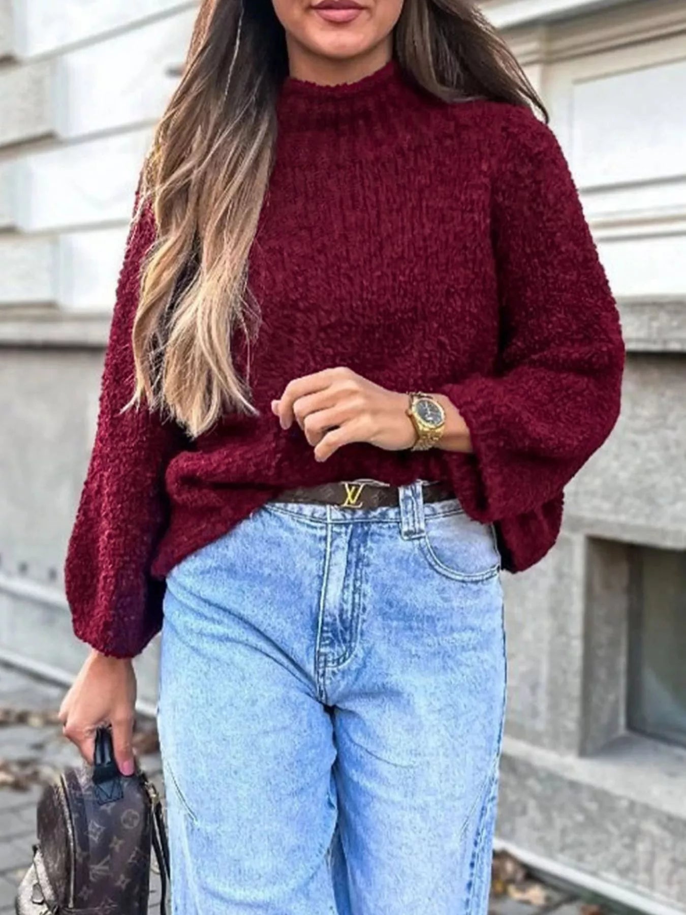 Textured Knit Mock Neck Sweater designed for comfort and style at Lookzlike