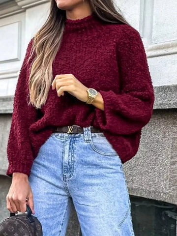 Textured Knit Mock Neck Sweater designed for comfort and style at Lookzlike