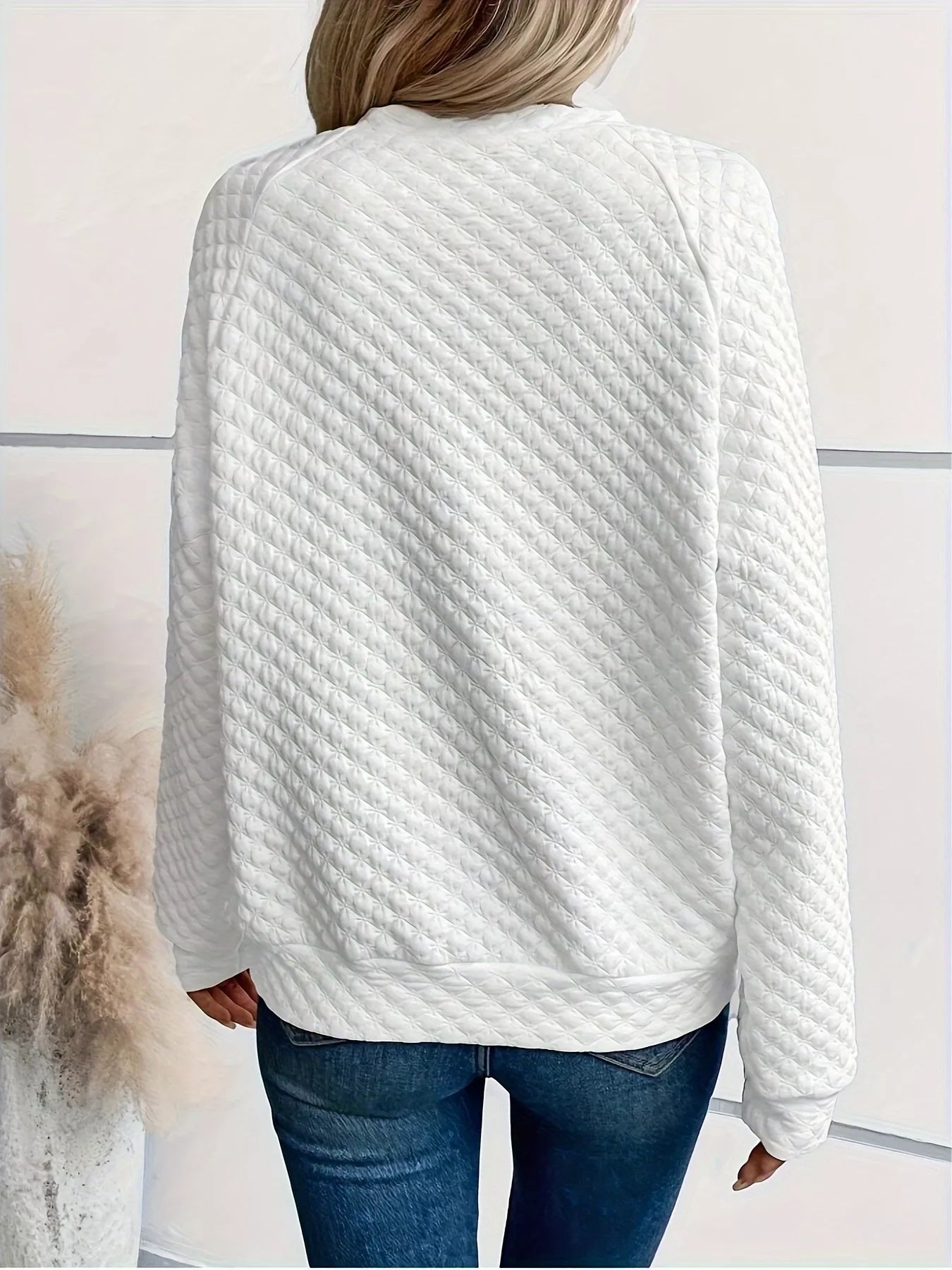 Textured Long Sleeve Notched Sweatshirt designed for comfort and style at Lookzlike