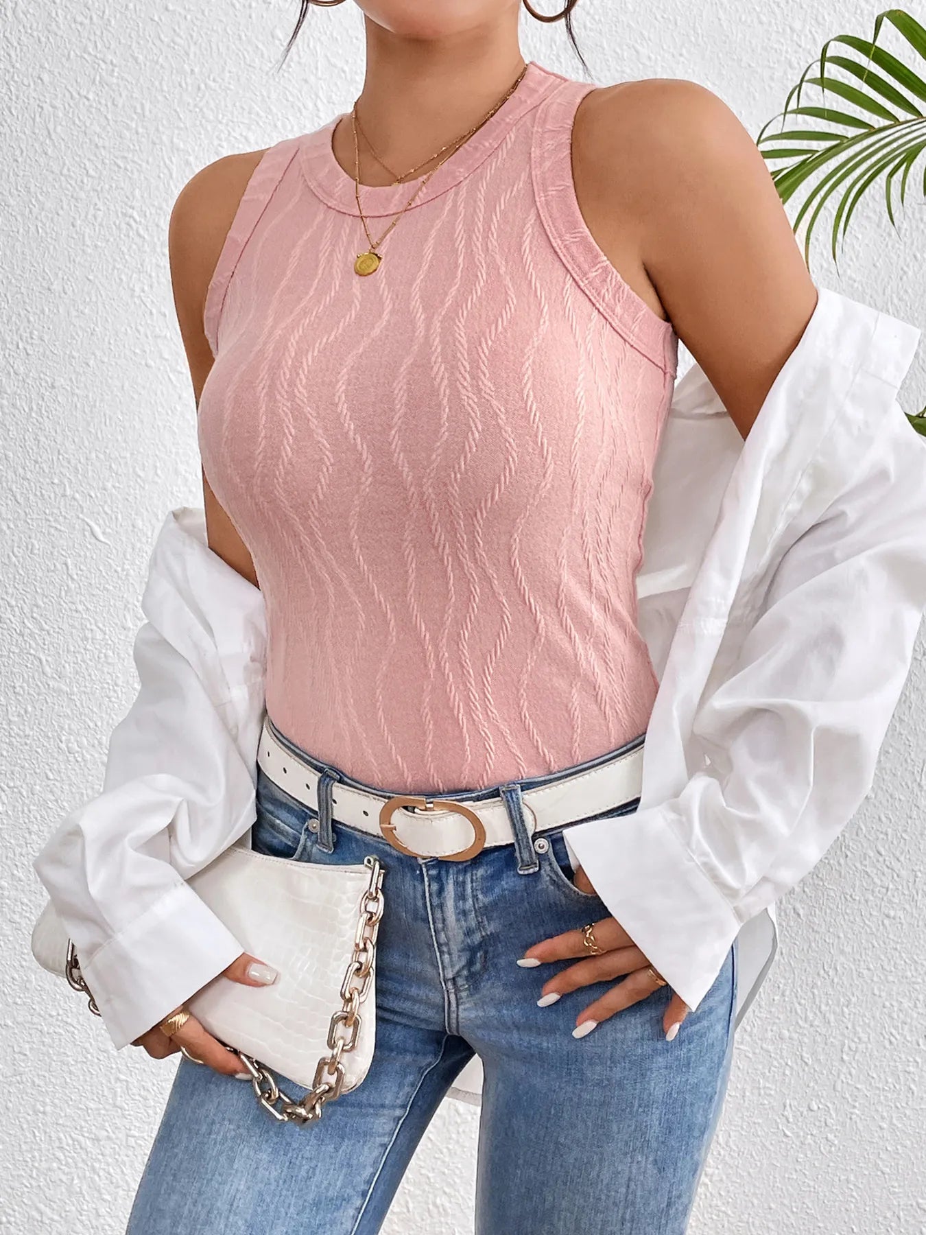 Textured Round Neck Tank Top - Lookzlike