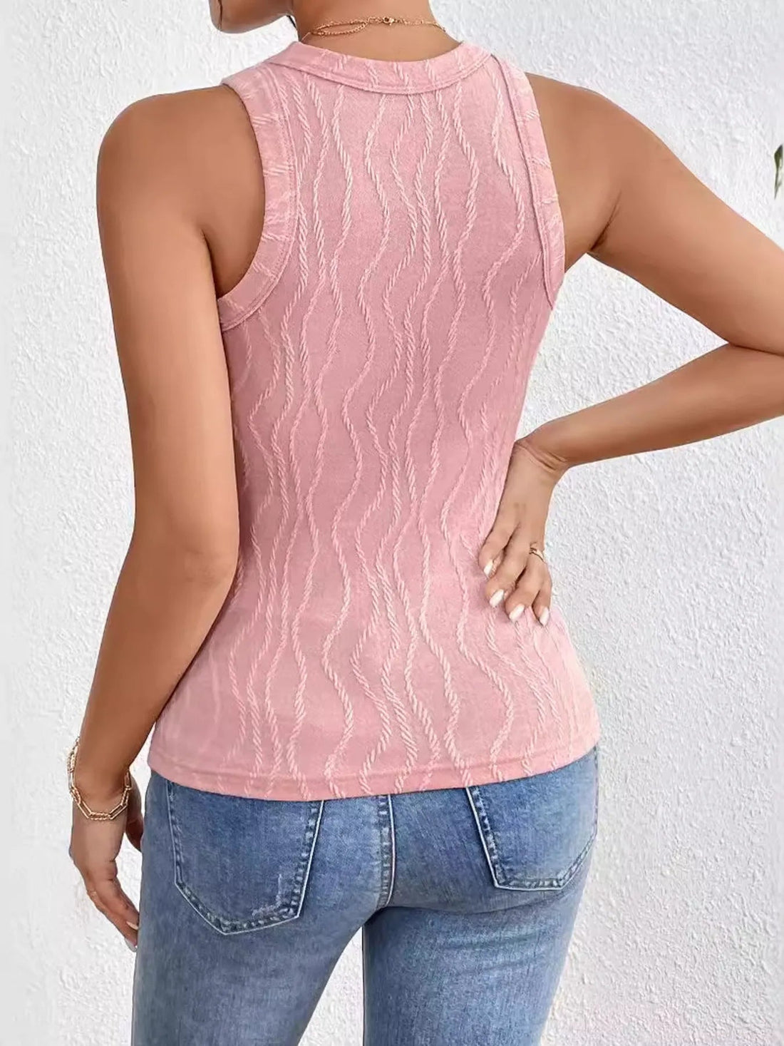 Textured Round Neck Tank Top - Lookzlike