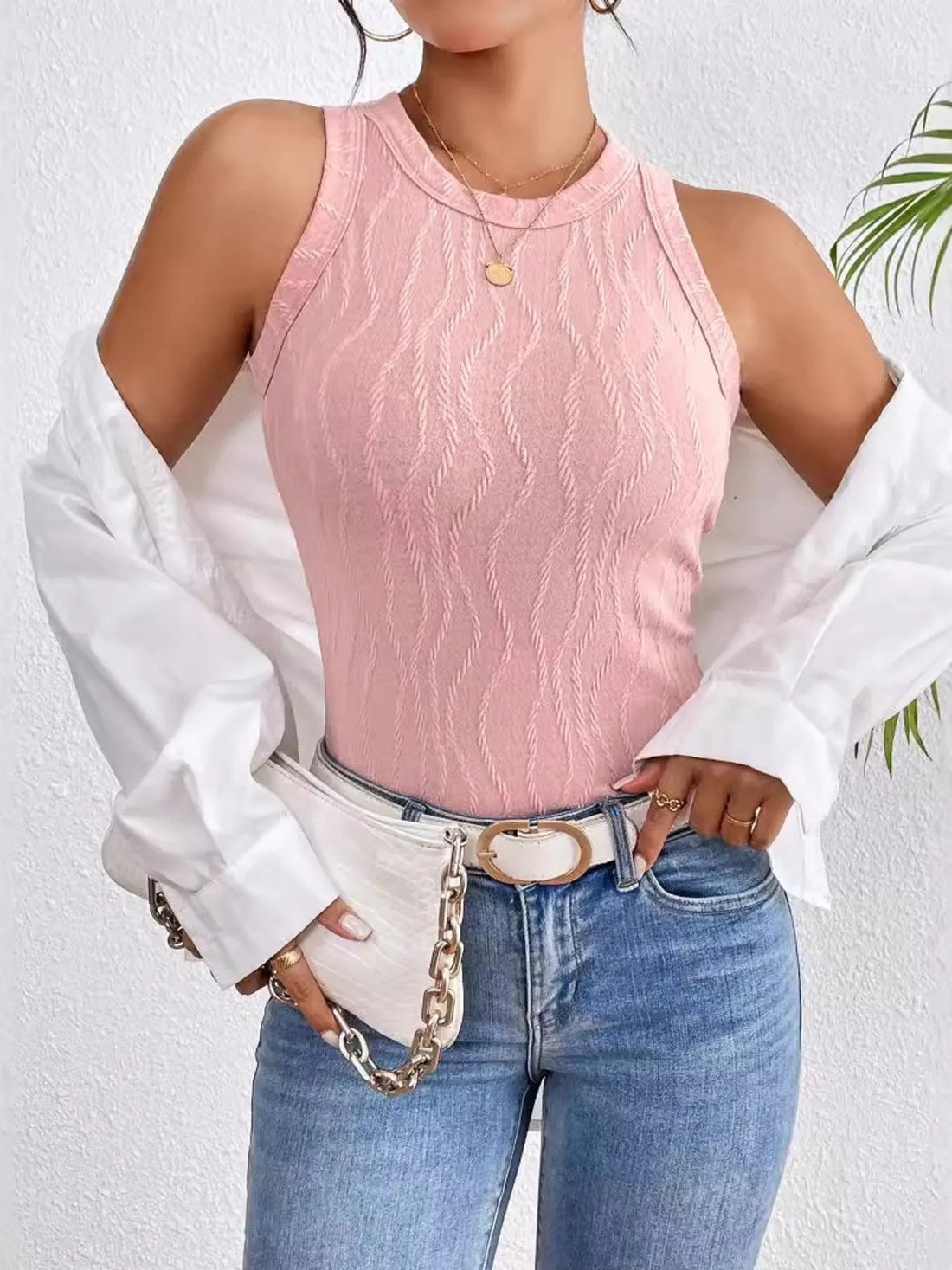 Textured Round Neck Tank Top - Lookzlike
