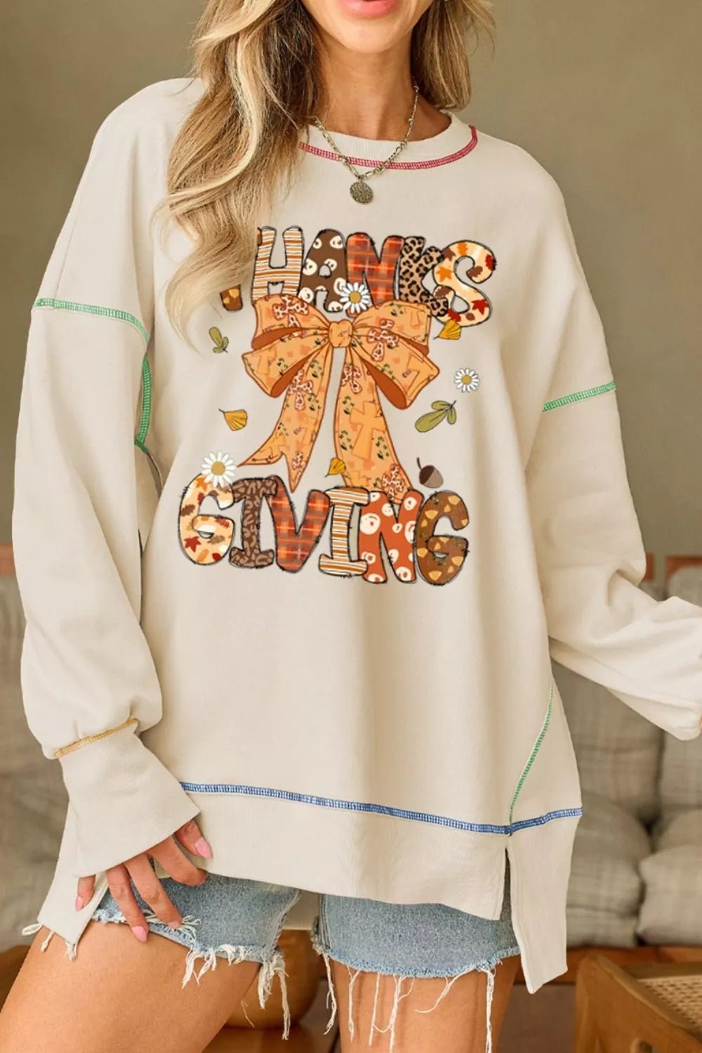 Thanksgiving Graphic Crew Neck Sweatshirt designed for comfort and style at Lookzlike