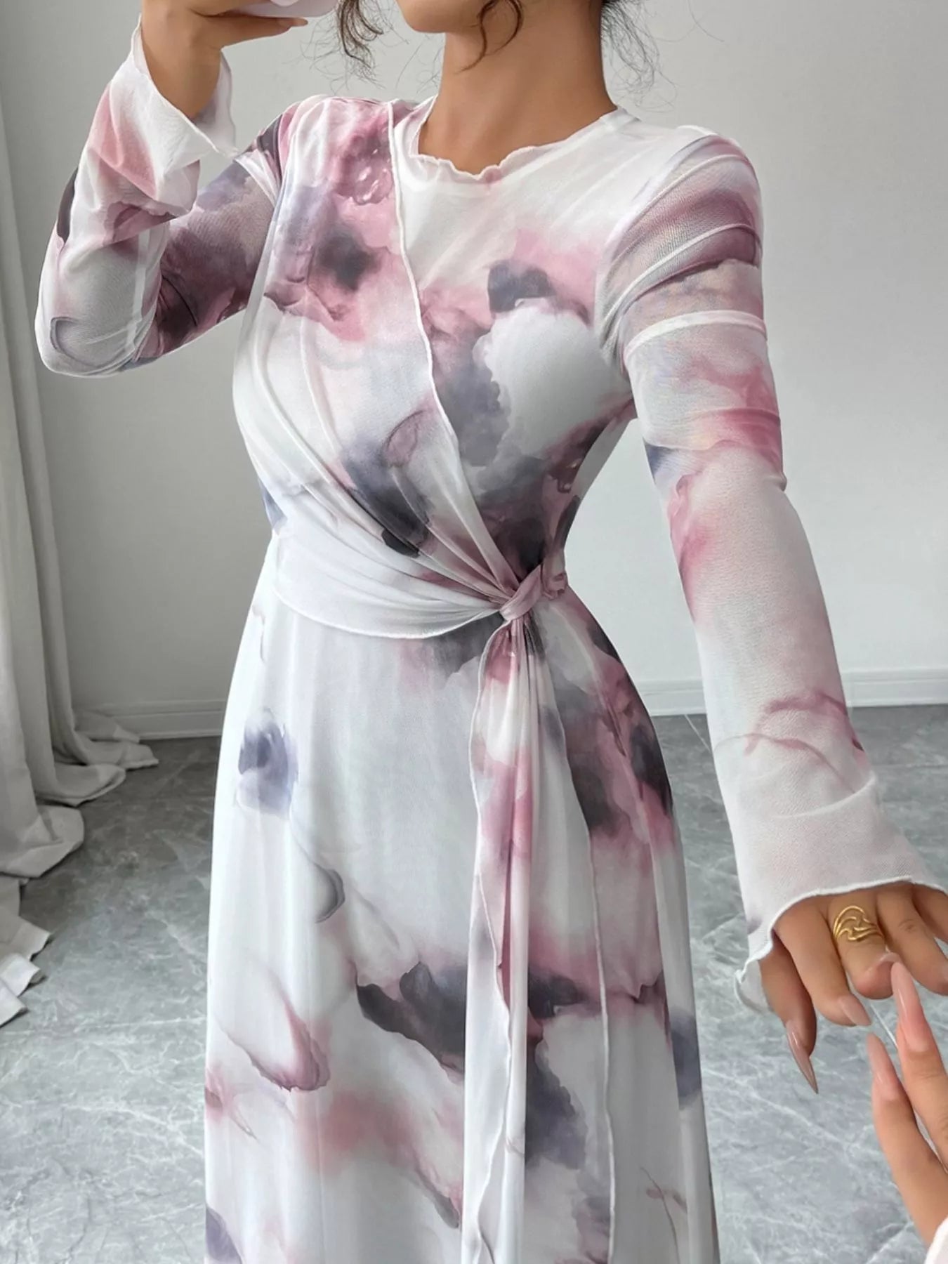 Tie - Dye Long Sleeve Maxi Dress designed for comfort and style at Lookzlike