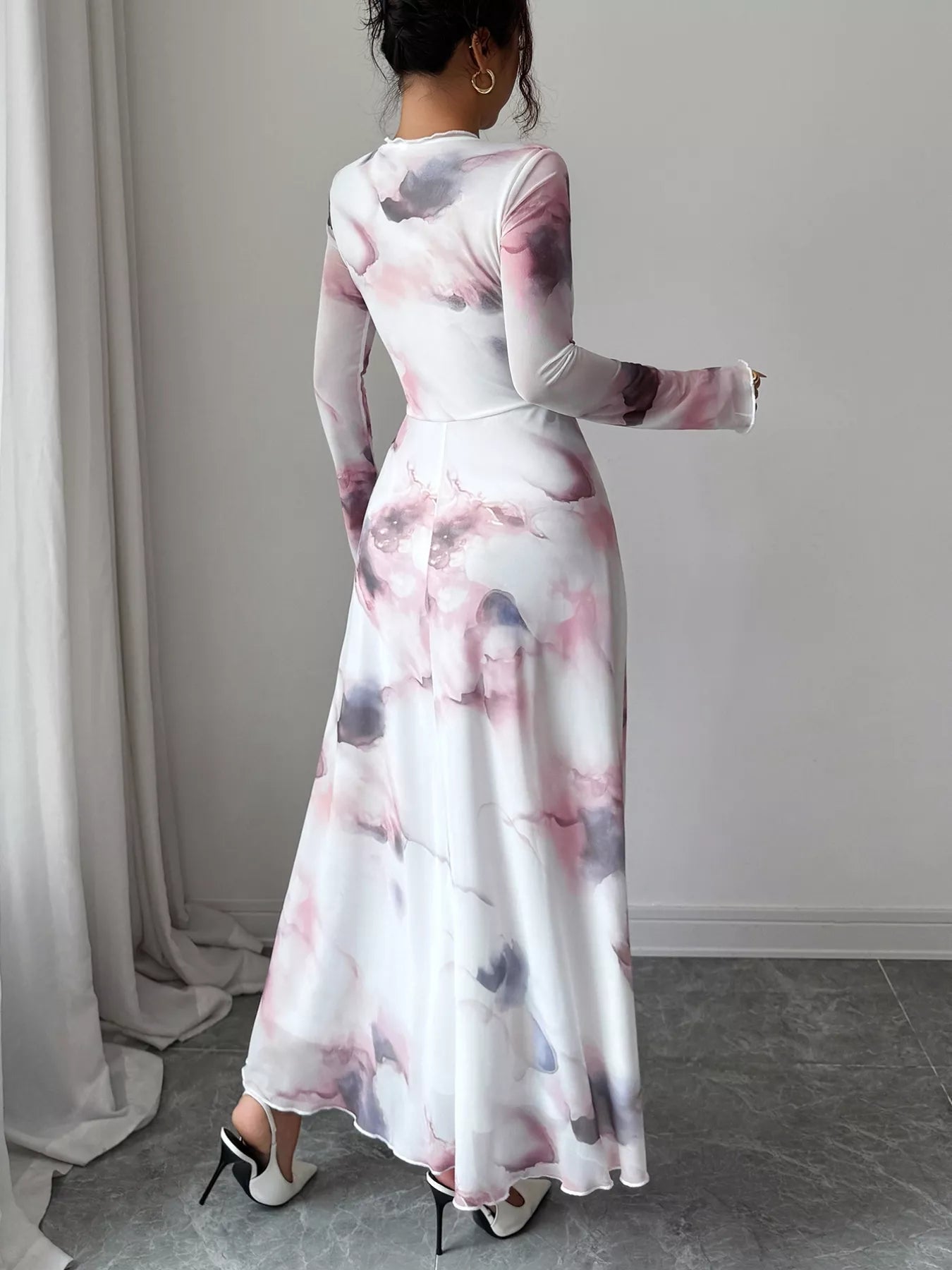 Tie - Dye Long Sleeve Maxi Dress designed for comfort and style at Lookzlike