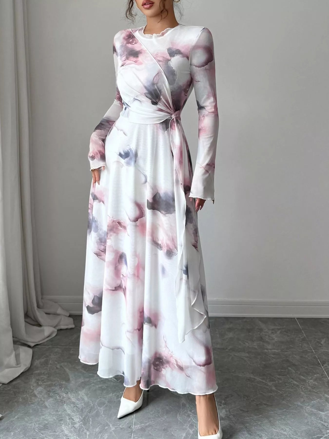 Tie - Dye Long Sleeve Maxi Dress designed for comfort and style at Lookzlike