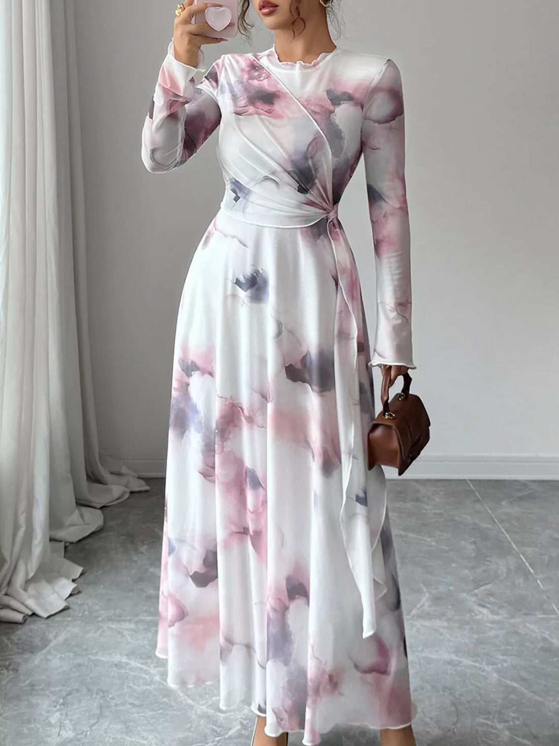Tie - Dye Long Sleeve Maxi Dress designed for comfort and style at Lookzlike