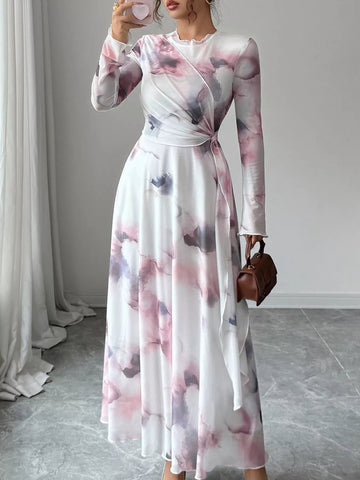 Tie - Dye Long Sleeve Maxi Dress designed for comfort and style at Lookzlike